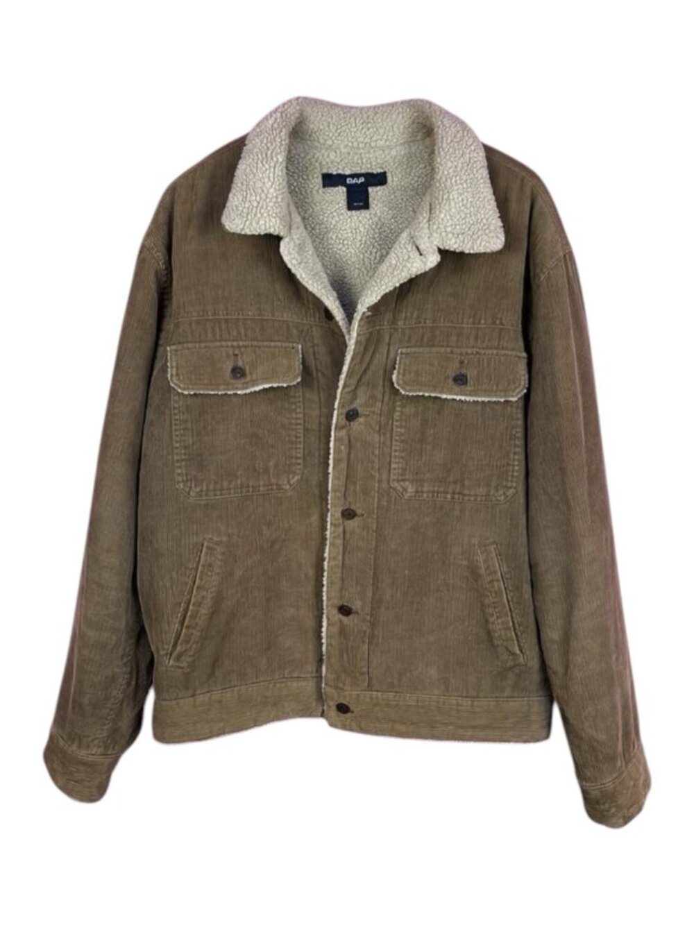 Y2K Vintage GAP Sherpa-Lined Corduroy Trucker Jacket Large Tan Cream